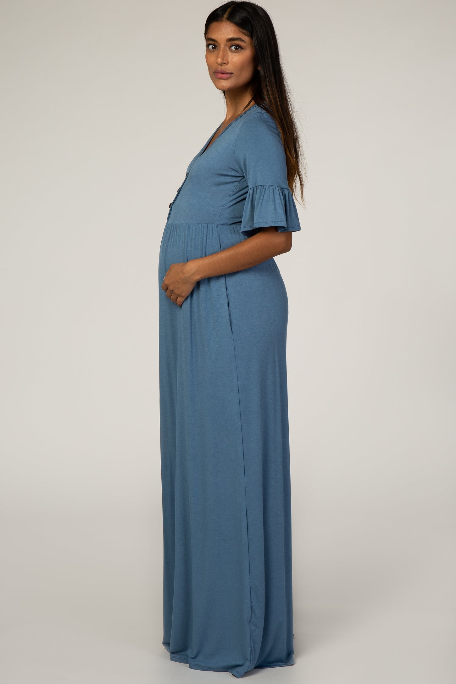 dusty blue maternity dress